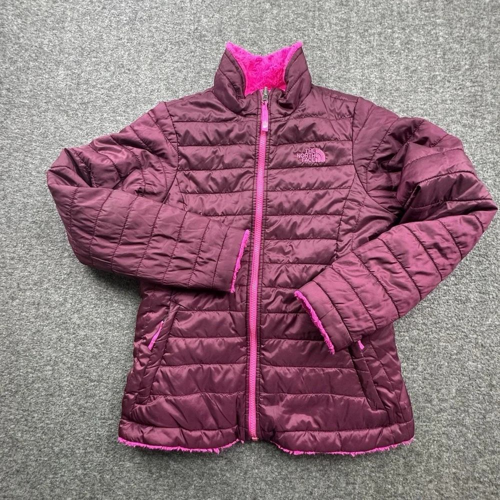 North Face Girls Reversible Pink Purple Jacket Sz‎ L Large 14/16 CN01 TB5M